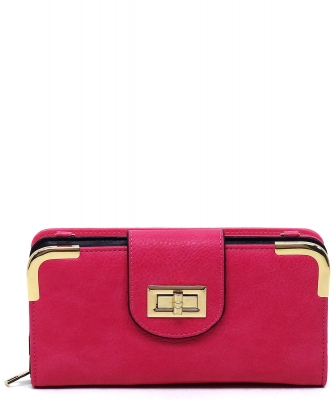 Fashion Turn Lock Crossbody Wallet AD041 HOT PINK